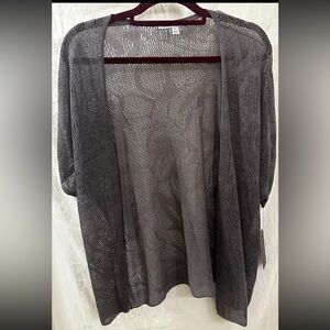 Adrienne Vitrine Cardigan Women Size M/L Gray Floral Sheer
